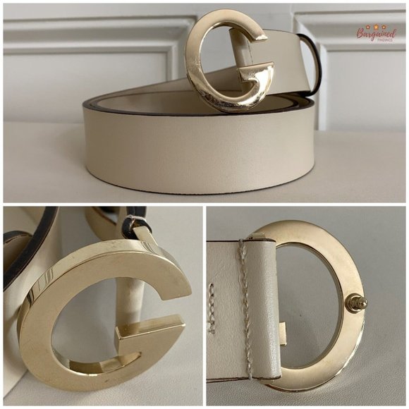 Authentic Gucci Vintage Cream Leather Gold G Logo Buckle Belt Size 95/38 - Picture 2 of 14